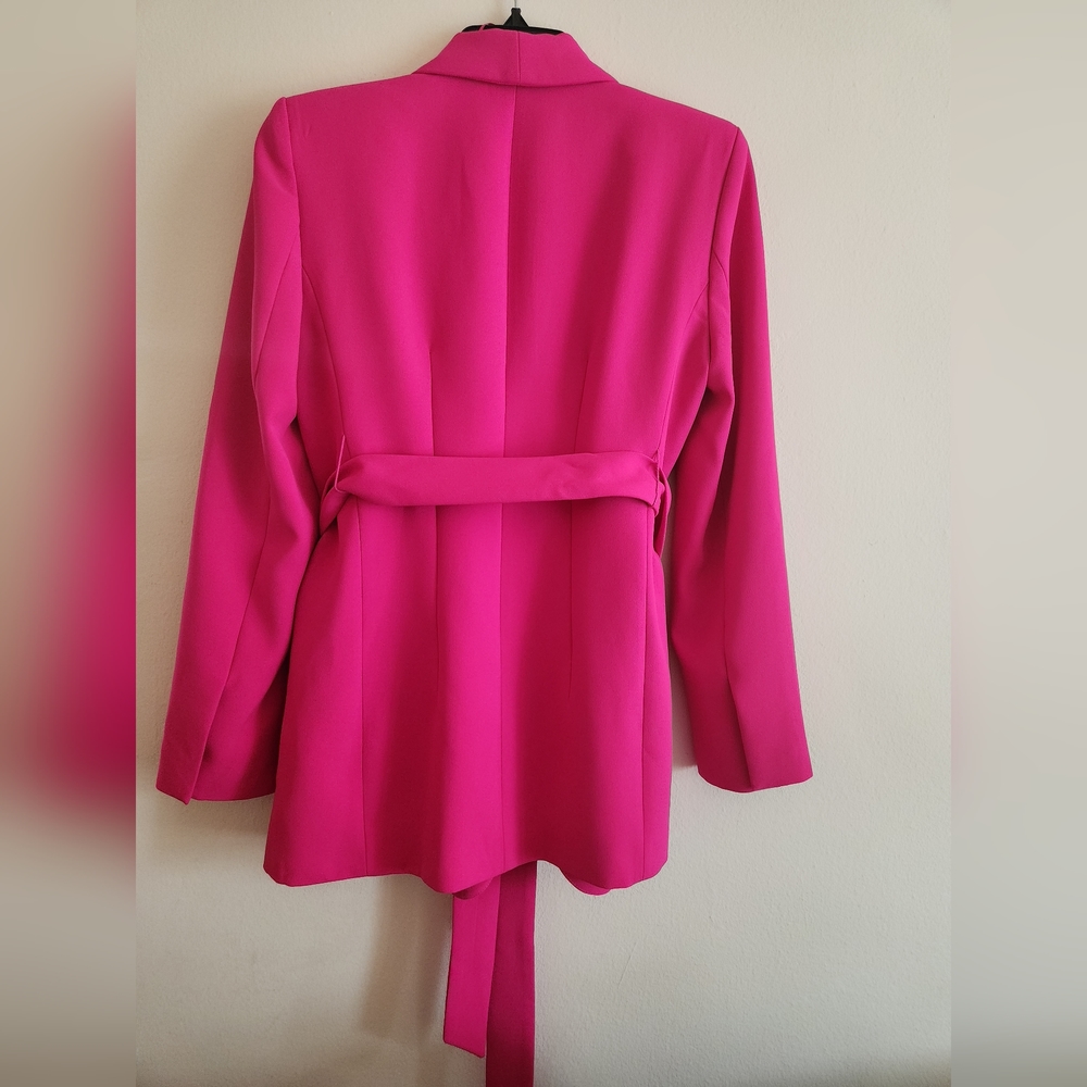 ZARA Zw co-ord set Tuxedo Collar Blazer Belted + Pants neon Fuschia Sz M BNWT - Picture 15 of 15